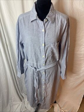 H&M Light Blue and White Striped Shirt Dress